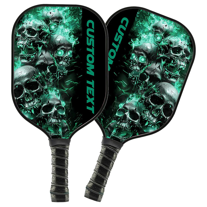 Green Flame Custom Skull Pickleball Paddle For Team, Pickleball Gifts For Men And Women