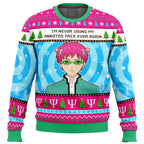 I'm Never Using The Disastrous Life of Saiki K Ugly Christmas Sweater