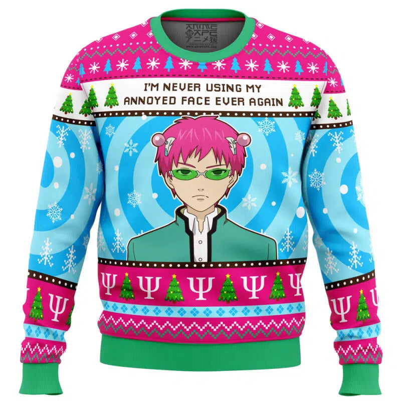 I'm Never Using The Disastrous Life of Saiki K Ugly Christmas Sweater