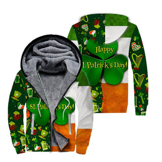 Irish Saint Patricks Day Green Shamrock Fleece Zip Hoodie All Over Print For Men & Women FZH1234