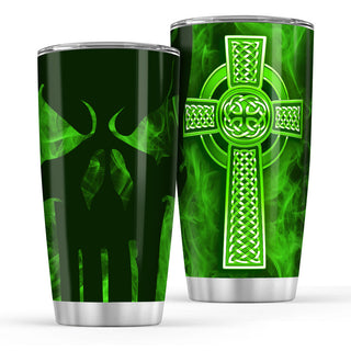 Irish Celtic Cross Skull Smoke Normal Tumbler - 20oz Stainless Steel Tumbler Cup - Irish Gift