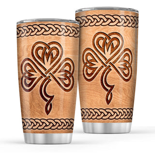 Irish Celtic Shamrock Wood Normal Tumbler - 20oz Stainless Steel Tumbler Cup - Irish Gift