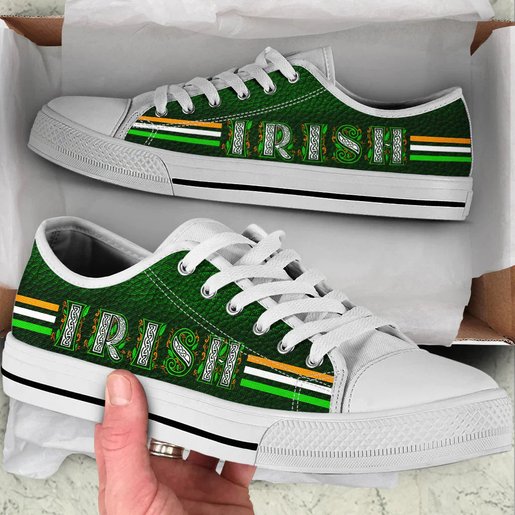 White Irish Celtic Flag Converse Sneakers Low Top Shoes Holiday St. Patrick's Day Irish Shoes CVSH1064