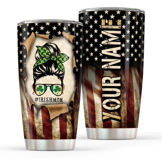 Irish Mom Flag Hole Normal Tumbler - Personalized Custom - 20oz Stainless Steel Tumbler Cup - Irish Gift