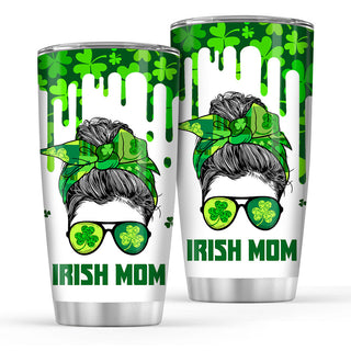 Irish Mom Shamrock Dripping Normal Tumbler - 20oz Stainless Steel Tumbler Cup - Irish Gift