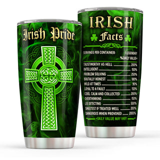 Irish Pride Cross Green Fat Tumbler - 20oz Stainless Steel Tumbler Cup - Irish Gift