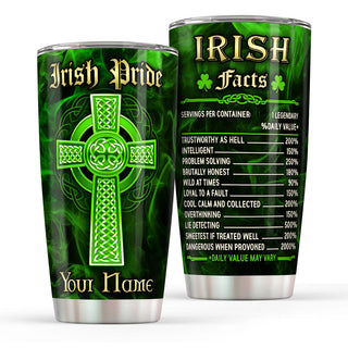 Irish Pride Cross Green Normal Tumbler - Personalized Custom - 20oz Stainless Steel Tumbler Cup - Irish Gift