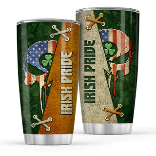 Irish Pride Flag American Skull Normal Tumbler - 20oz Stainless Steel Tumbler Cup - Irish Gift