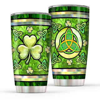 Irish Shamrock And Triquetra Glass Art Normal Tumbler - 20oz Stainless Steel Tumbler Cup - Irish Gift