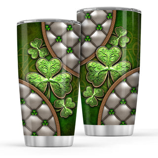 Irish Shamrock Metallic Leather Pattern Normal Tumbler - 20oz Stainless Steel Tumbler Cup - Irish Gift