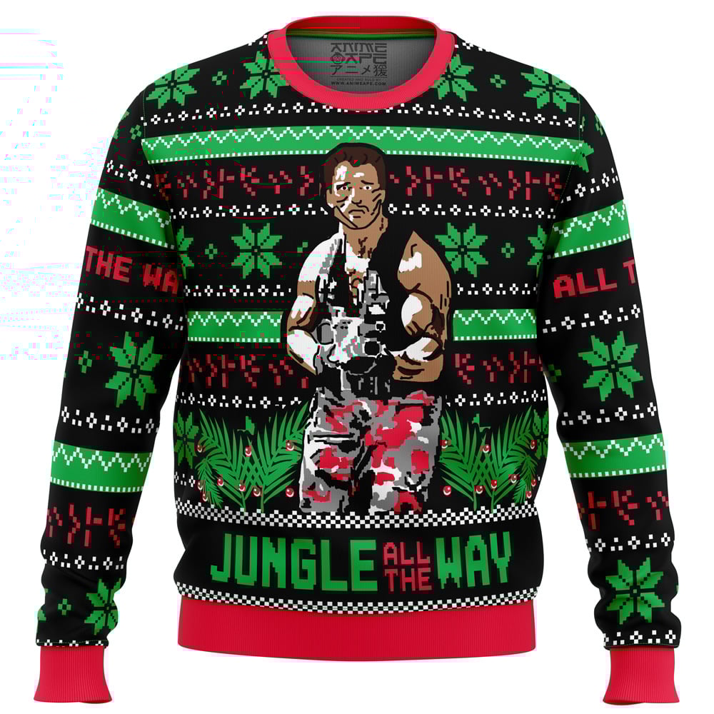 Jungle All The Way Arnold Schwarzenegger Ugly Christmas Sweater