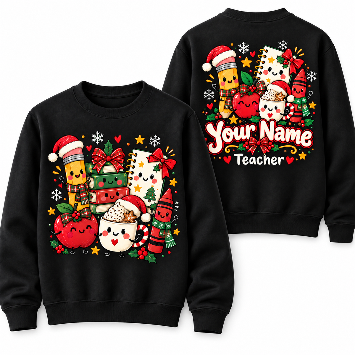 Personalized Custom Kawaii School Supplies Teacher Christmas Sweatshirt