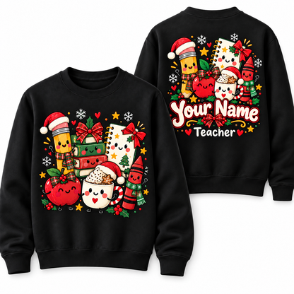 Personalized Custom Kawaii School Supplies Teacher Christmas Sweatshirt