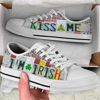 White Shamrocks I'm Irish Converse Sneakers Low Top Shoes Holiday St. Patrick's Day Irish Shoes CVSH1056