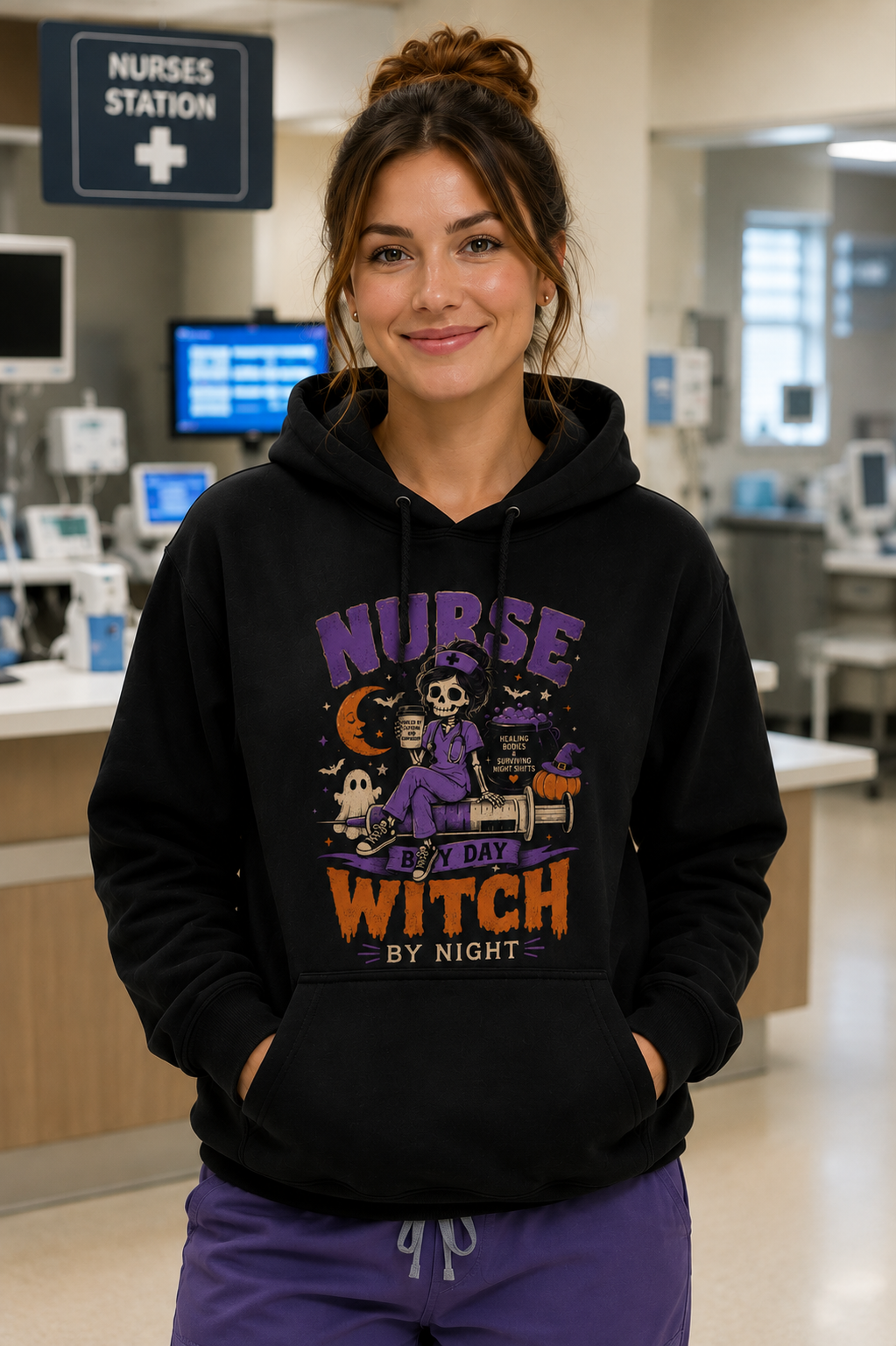 Nurse by Day Witch by Night Personalized Spooky Halloween Hoodie