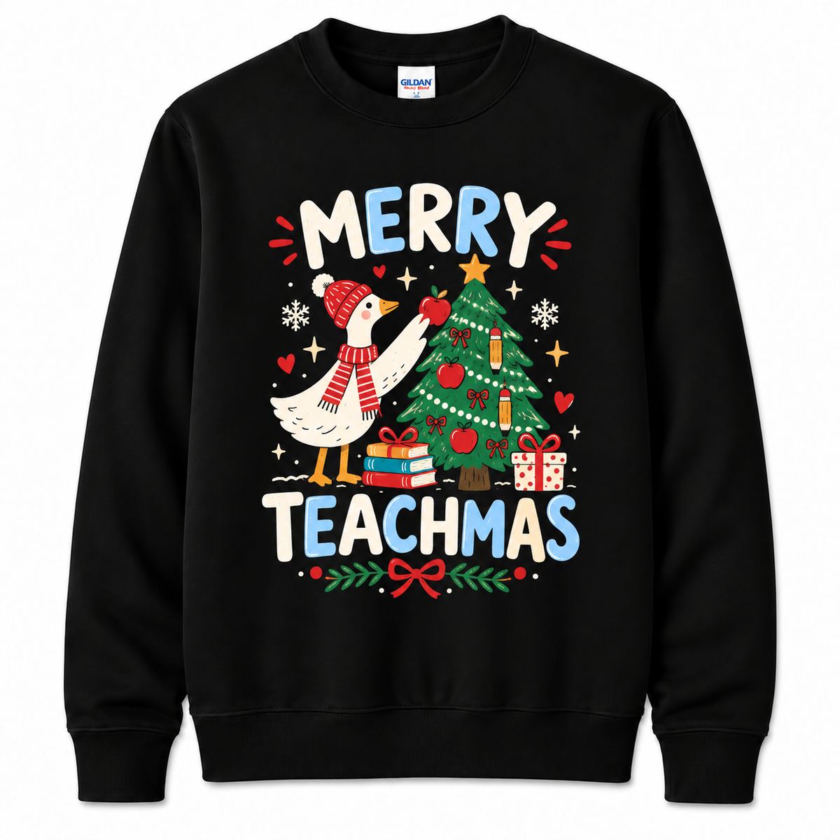 Personalized Custom Merry Teachmas Cute Goose Holiday Teacher Christmas Sweatshirt