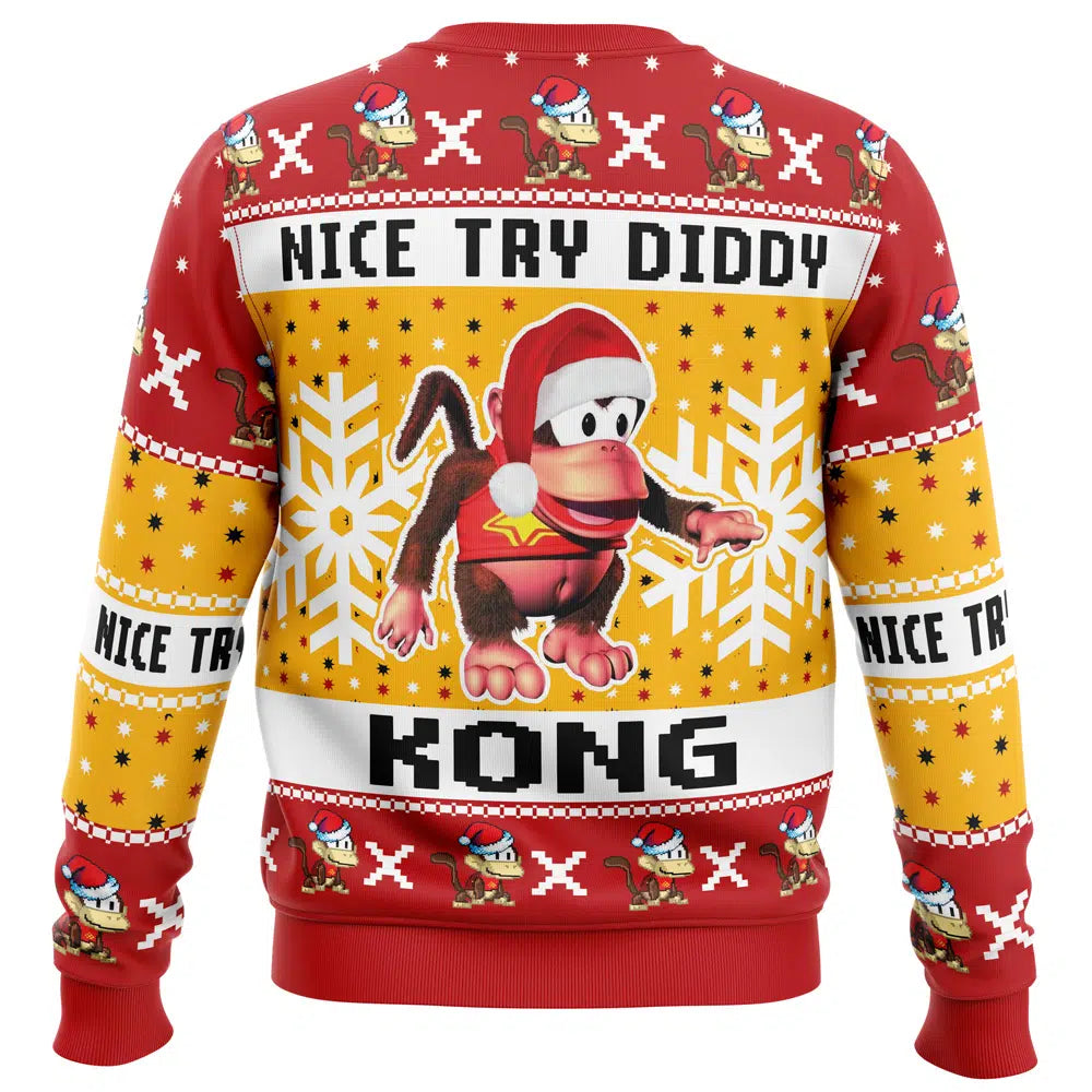 Nice Try Diddy Kong Meme Donkey Kong Ugly Christmas Sweater