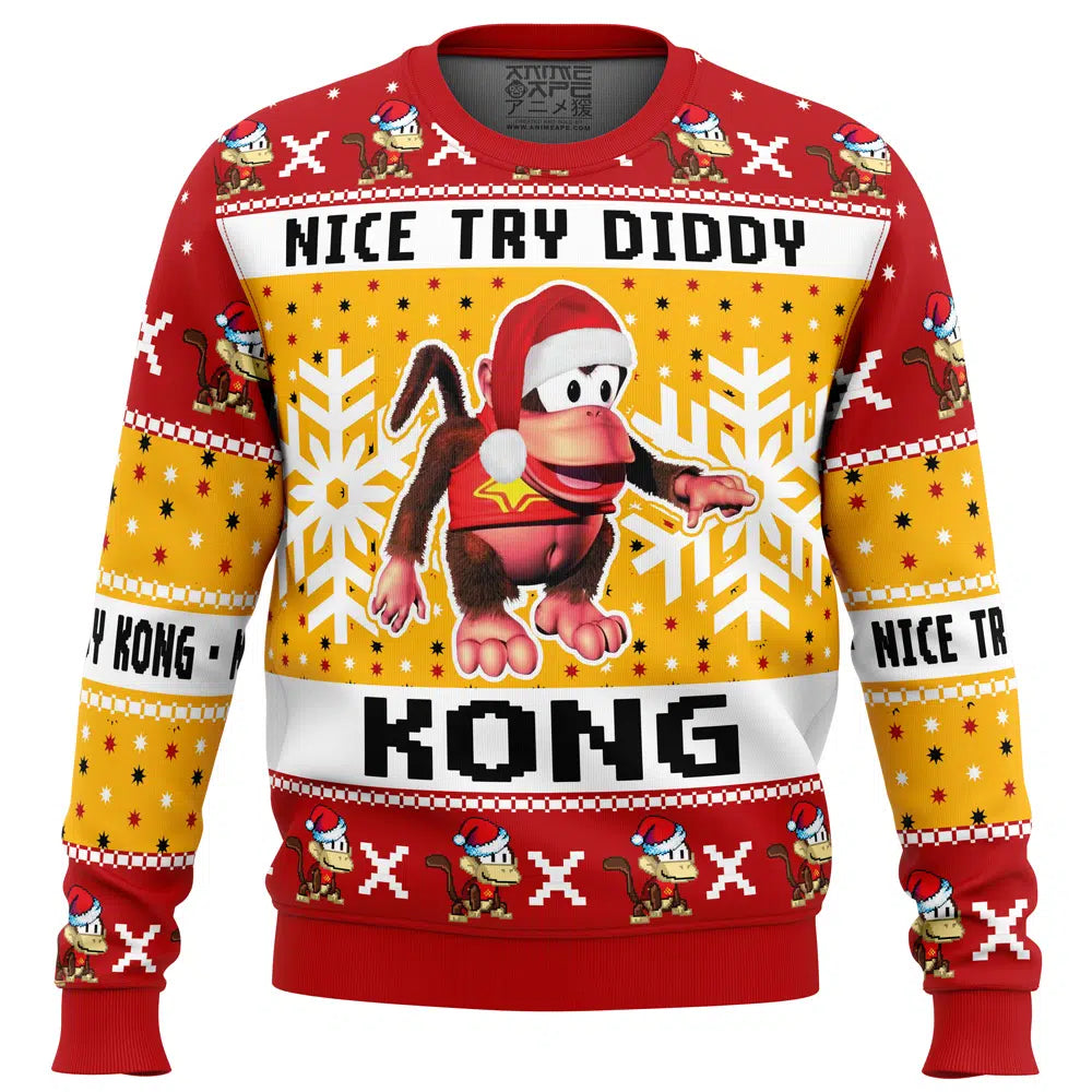 Nice Try Diddy Kong Meme Donkey Kong Ugly Christmas Sweater