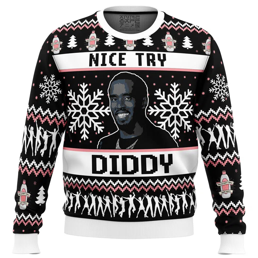 Nice Try Diddy Meme Ugly Christmas Sweater