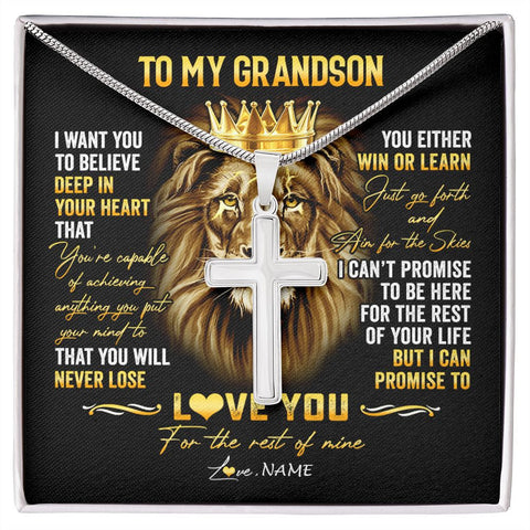 Personalized To My Grandson Necklace From Grandma Papa You Will Never Lose Lion Grandson Birthday Graduation Christmas Customized Gift Box Message Card