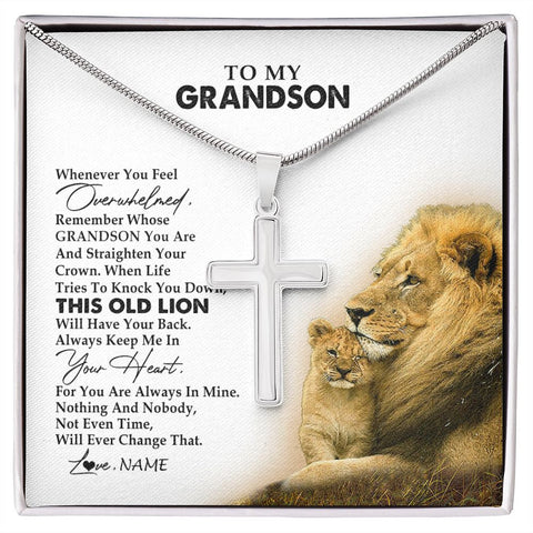 Personalized To My Grandson Necklace From Grandpa Papa Whenever You Fell Overwhelmed Lion Grandson Birthday Christmas Customized Gift Box Message Card