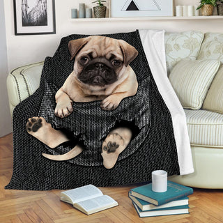 Pug Dog Pocket Farbic Blanket Throws - Soft Lightweight Cozy Blanket - Suitable For All Season