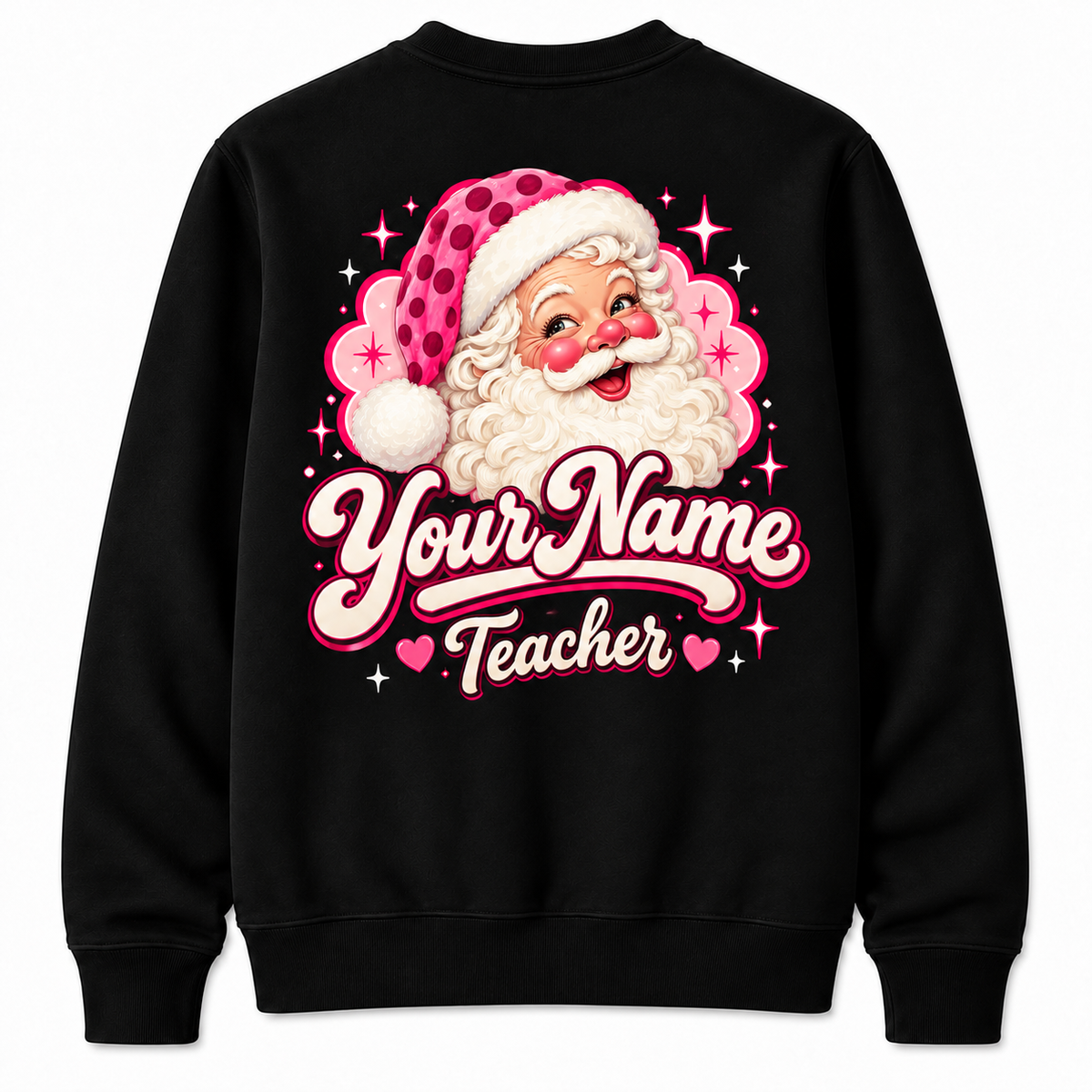 Personalized Custom Retro Pink Santa's Favorite Teacher Christmas Sweatshirt