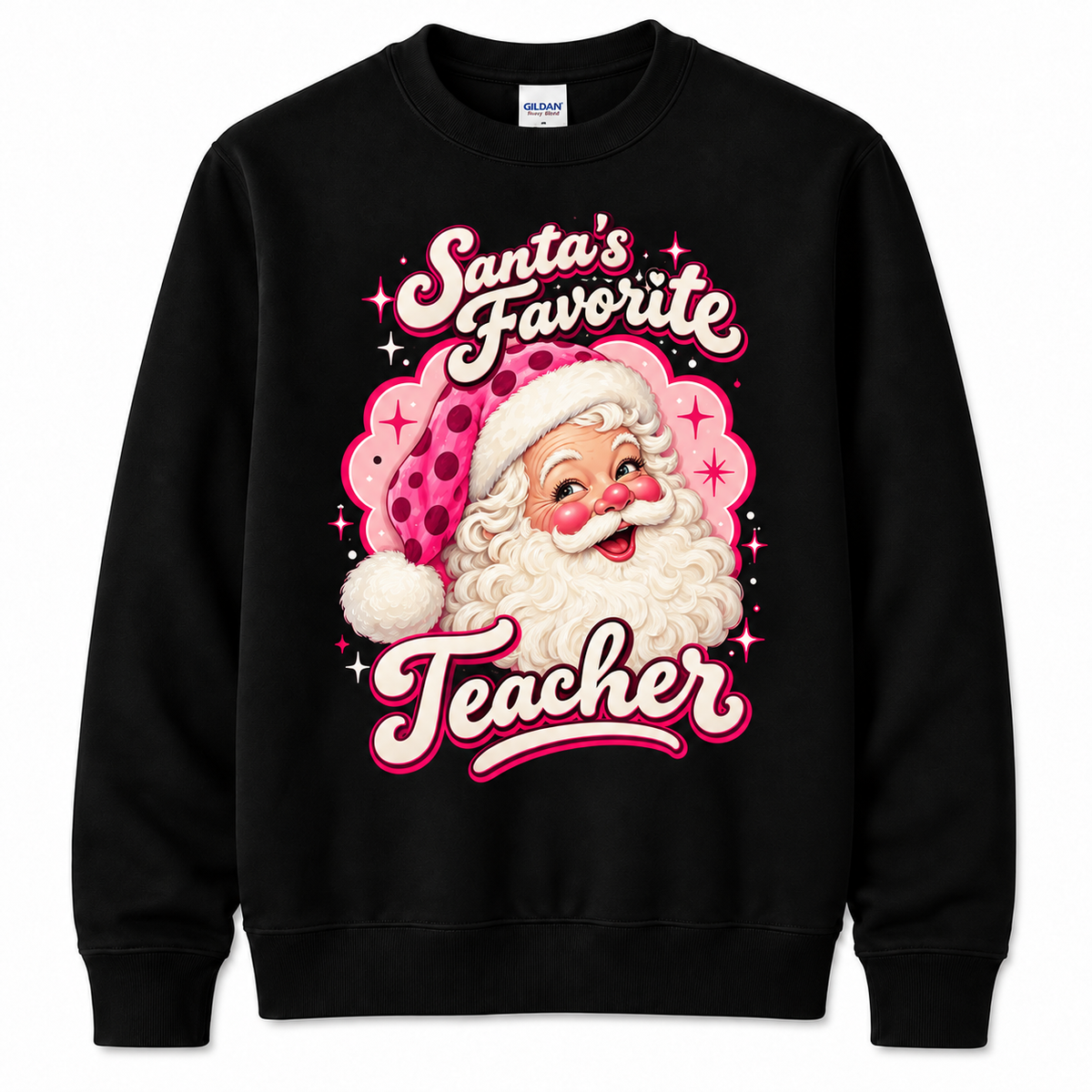 Personalized Custom Retro Pink Santa's Favorite Teacher Christmas Sweatshirt