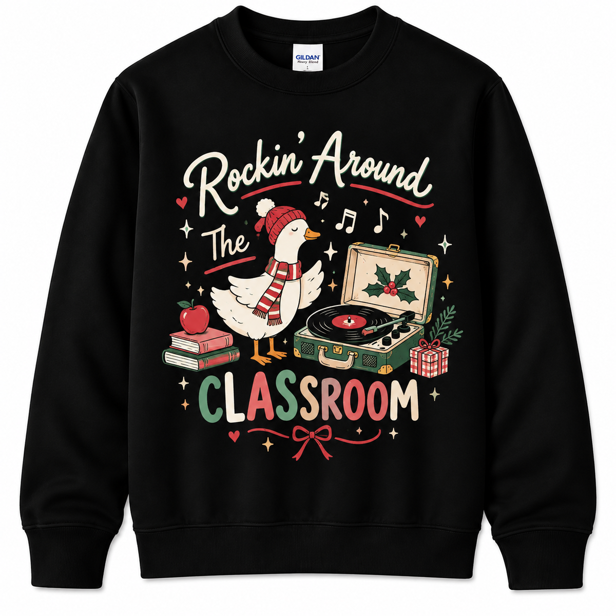 Personalized Custom Rockin Around The Classroom Goose Cute Teacher Christmas Sweatshirt
