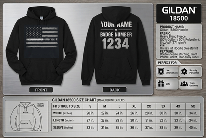 Custom Name Corrections - Thin Silver Line Flag for Correctional Officer Hoodie