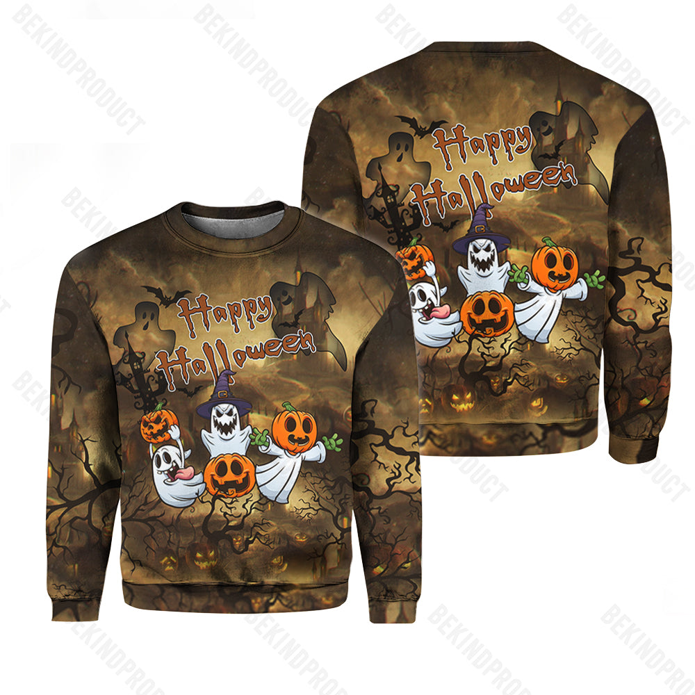 Happy Halloween Pumpkin Ghost Crewneck Sweatshirt All Over Print Sweat –  Bekindproduct