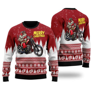 Santa Riding Motorbike To Holiday Ugly Christmas Sweater For Men & Women Christmas Gift Sweater US2238