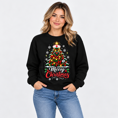 Christmas Nurse Sweatshirt with Stethoscope Tree and Personalized Name