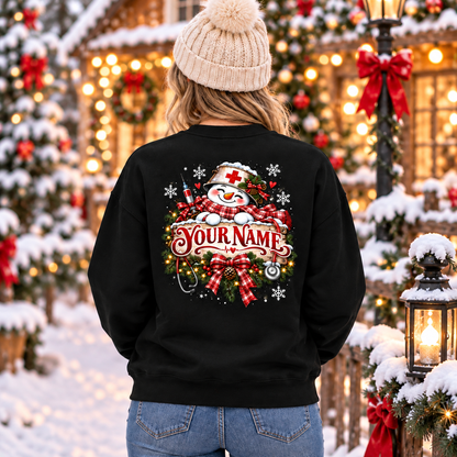 Personalized Christmas Nurse Sweatshirt with Snowman and Custom Name