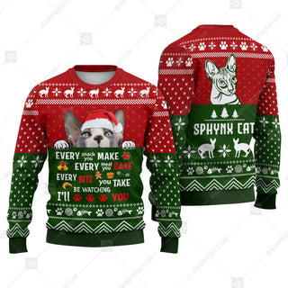 Sphynx Cat Sweater Christmas Every Snack Meal Bite You Make Sweater Christmas Knitted Print Sweatshirt - Best Gift For Christmas, Noel