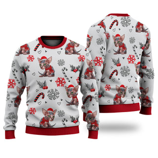 Sphynx Cat Christmas Pattern Sweater Christmas Knitted Print Sweatshirt - Best Gift For Christmas, Noel