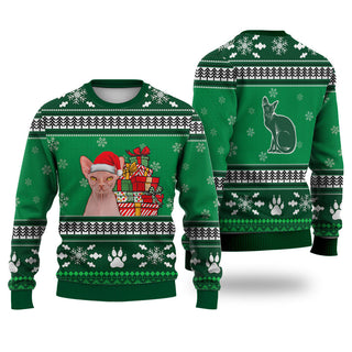 Sphynx Cat Pattern Falling Snowflakes Sweater Christmas Knitted Print Sweatshirt - Best Gift For Christmas, Noel