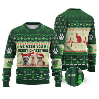 Sphynx Cat We Wish You A Merry Christmas Sweater Christmas Knitted Print Sweatshirt - Best Gift For Christmas, Noel