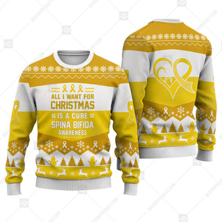 Spina Bifida Awareness All I Want For Christmas Is A Cure Sweater Christmas Print Sweatshirt - Best Gift For Noel - Christmas Signature