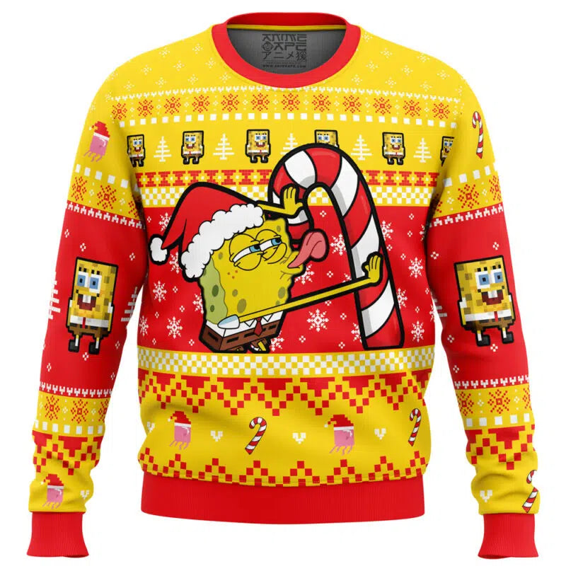 SpongeBob Licking SpongeBob Squarepants Ugly Christmas Sweater