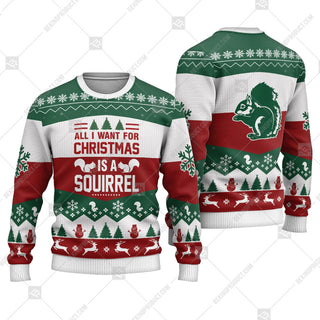 Squirrel All I Want For Christmas Is A Squirrel Ugly Christmas Sweater Print Sweatshirt - Best Gift For Noel - Christmas Signature