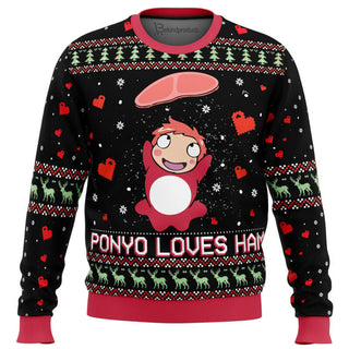 Studio Ghibli Ponyo Loves Ham Miyazaki Ugly Christmas Sweater For Men & Women Christmas Gift Sweater BH285