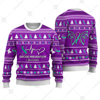 Suicide Prevention Awareness Sweater Ugly Xmas Symbol Sweater Christmas Knitted Print Sweatshirt - Best Gift For Christmas, Noel