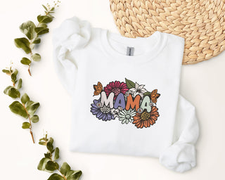 MAMA Colorful Flowers Embroidered Shirt, Mother's Day Sweatshirt, Mom Sweatshirt