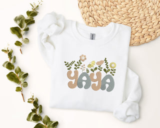 Yaya Flowers Embroidered Shirt, Mother's Day Sweatshirt, Mom Sweatshirt