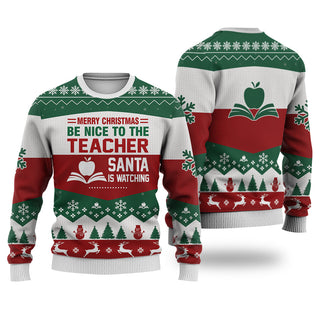 Teacher All Merry Christmas Be Nice Sweater Christmas Knitted Print Sweatshirt - Best Gift For Christmas, Noel - Christmas Signature