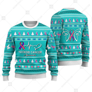 Thyroid Cancer Awareness Sweater Ugly Xmas Symbol Sweater Christmas Knitted Print Sweatshirt - Best Gift For Christmas, Noel