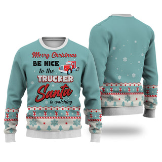 Trucker Merry Christmas Be Nice Sweater Christmas Knitted Print Sweatshirt - Best Gift For Christmas, Noel