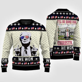 Trump We Won I’ll Be Home For Christmas Ugly Christmas Sweater DL003