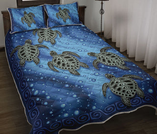 Turtle Ocean Bubbles Pattern QBS Quilt Bed Set Bedroom Decoration Twin/Queen/King Size Bedding